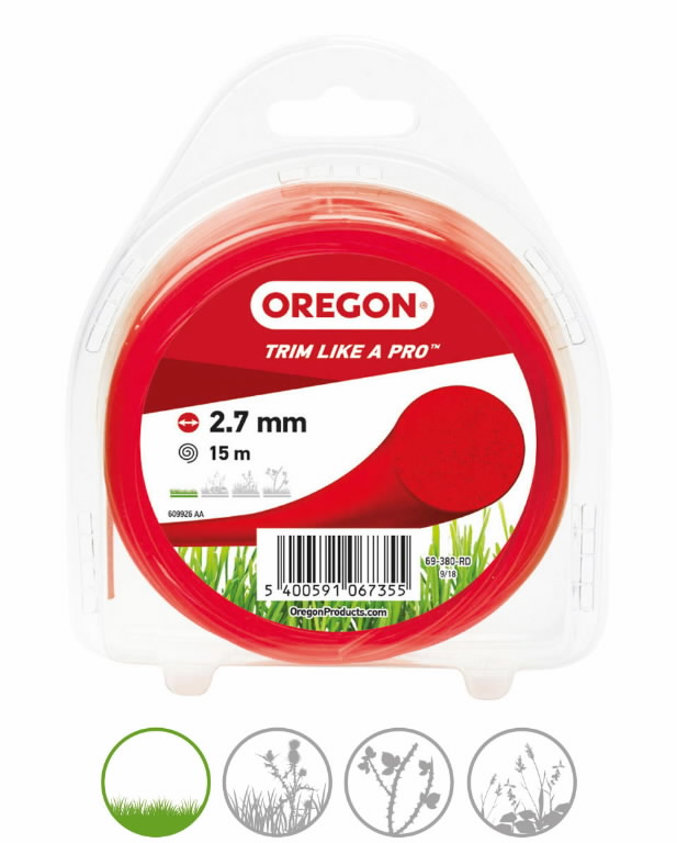 Trimmeri tamiil, ümmargune, punane, 2,7 mm, 15 m, OREGON
